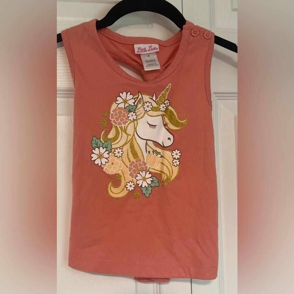 Girl's Little Lass Racerback Tank Top With Unicorn on the Front